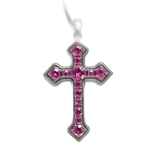 jewelry, silver, cross, pendant, pink, gemstone, border, displayed transparent PNG cut-out