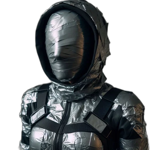 jacket, robot, dress, mask, cyberpunk, 3d render, concept art, outer space transparent PNG cut-out