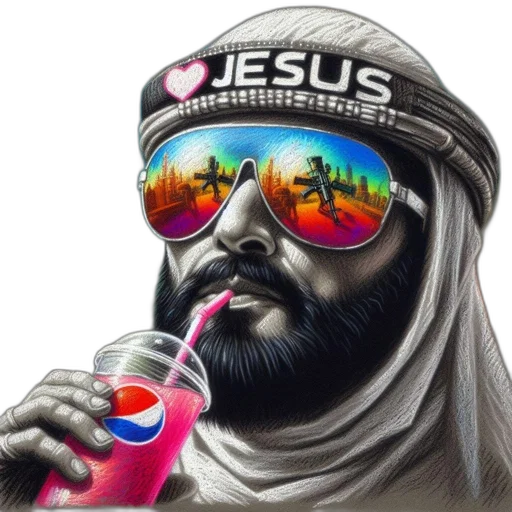 vaporwave, photorealistic, cyberpunk, watercolor, man, keffiyeh, sips, beverage transparent PNG cut-out