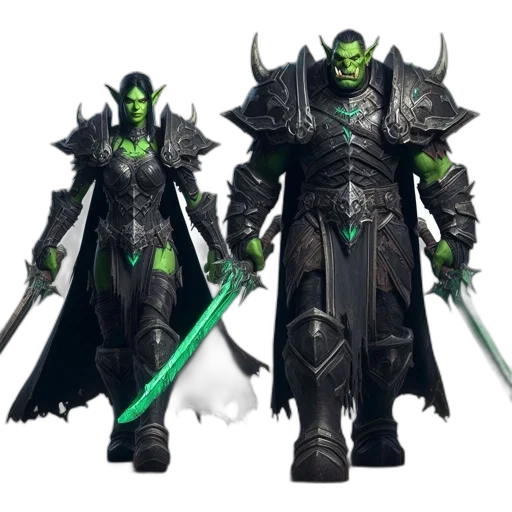 concept art, fantasy art, 3d render, green, dark, two, anthropomorphic, beings transparent PNG cut-out