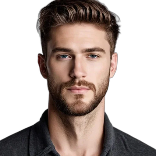 hair, face, jacket, staff, photorealistic, man, striking, blue transparent PNG cut-out