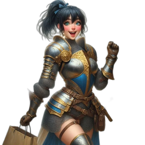 fantasy art, concept art, comic book art, 3d render, golden, blue, female, character transparent PNG cut-out
