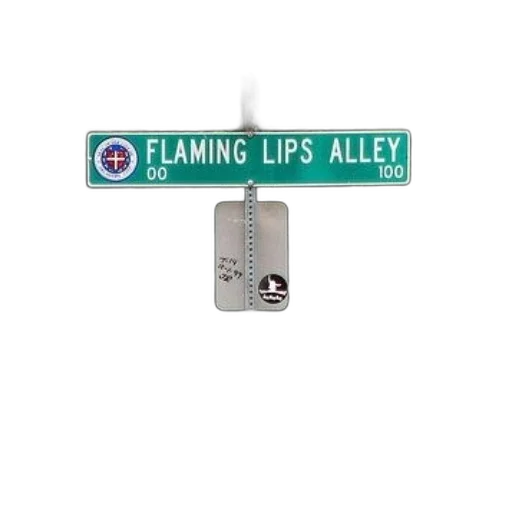 street, sign, flaming, lips, alley, surrounded, green, foliage transparent PNG cut-out