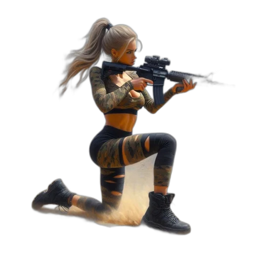 weapon, staff, animal, concept art, pixel art, fantasy art, cyberpunk, woman transparent PNG cut-out