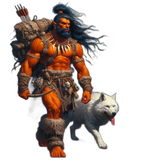 animal, concept art, fantasy art, pixel art, comic book art, orange-skinned, muscular, figure transparent PNG cut-out