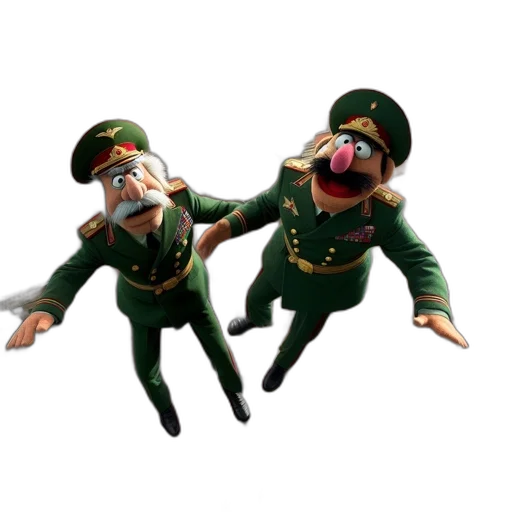 staff, hat, mask, concept art, 3d render, photorealistic, two, muppet-like transparent PNG cut-out