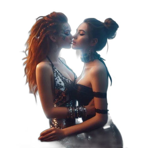 jewelry, dress, concept art, neon lights, underwater, outer space, two, women transparent PNG cut-out