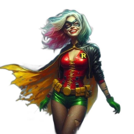 comic book art, concept art, fantasy art, cartoon, colorful, woman, robin-inspired, costume transparent PNG cut-out