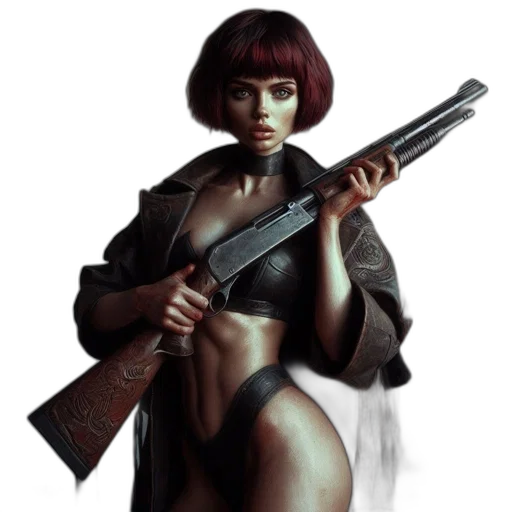 weapon, staff, cyberpunk, concept art, fantasy art, comic book art, woman, distinctive transparent PNG cut-out