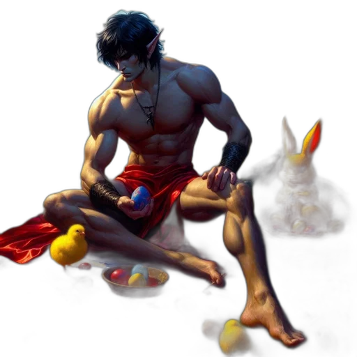 concept art, fantasy art, comic book art, pixel art, underwater, beach, red, elf transparent PNG cut-out