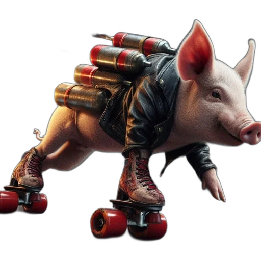 animal, weapon, concept art, 3d render, cyberpunk, photorealistic, anthropomorphic, pig transparent PNG cut-out