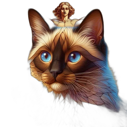 crown, animal, fantasy art, photorealistic, concept art, pixel art, cat, blue transparent PNG cut-out