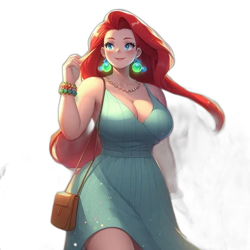 dress, staff, jewelry, concept art, fantasy art, pixel art, cartoon, underwater transparent PNG cut-out