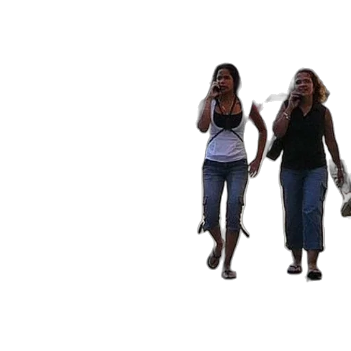 3d render, concept art, three, women, walk, down, street, while transparent PNG cut-out