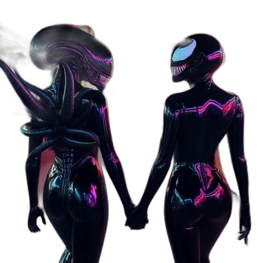 robot, concept art, vaporwave, cyberpunk, 3d render, outer space, neon lights, dark transparent PNG cut-out