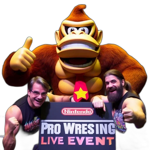 nintendo-themed, event, life-sized, donkey, kong, figure, gestures, while transparent PNG cut-out