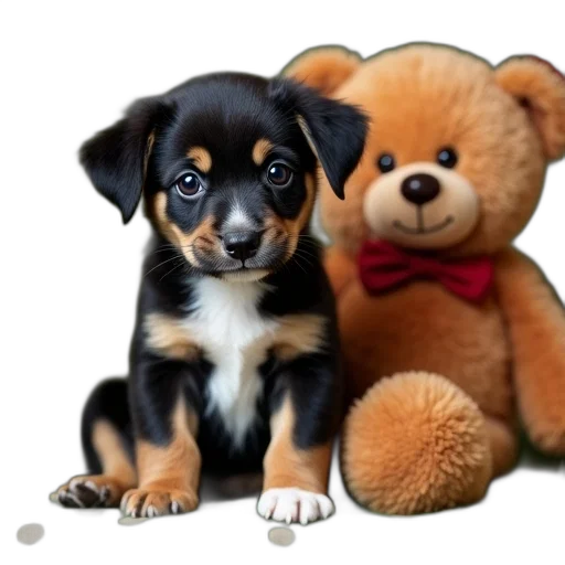 animal, photorealistic, 3d render, small, black, brown, puppy, white transparent PNG cut-out