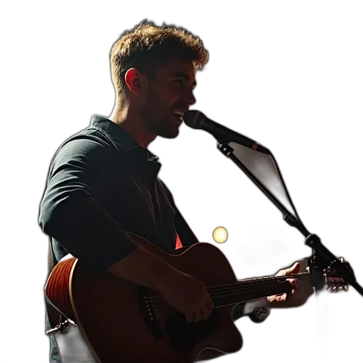 singer, singing, while, holding, his, guitar transparent PNG cut-out