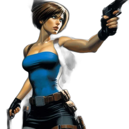 weapon, concept art, comic book art, pixel art, photorealistic, female, character, short transparent PNG cut-out