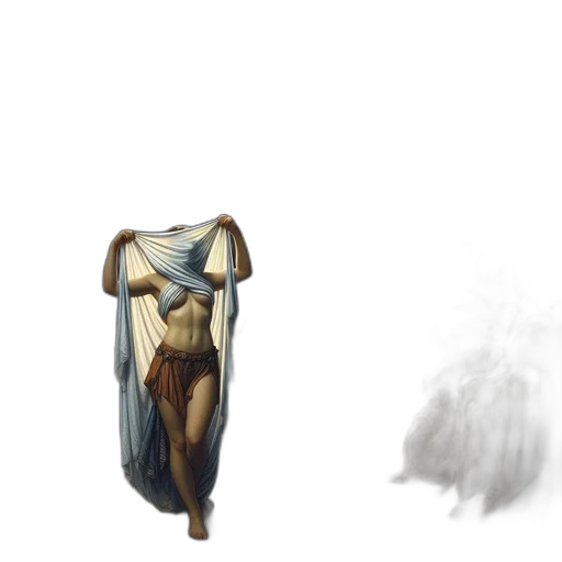 dress, mask, creature, staff, concept art, 3d render, photorealistic, fantasy art transparent PNG cut-out