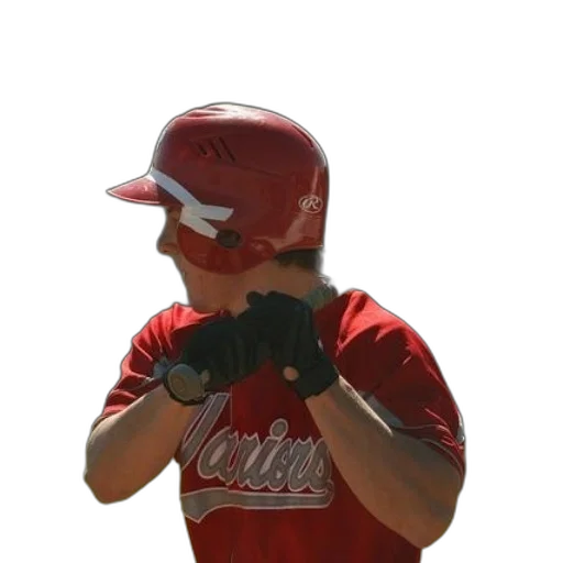 weapon, hat, baseball, player, wearing, red, helmet, shirt transparent PNG cut-out