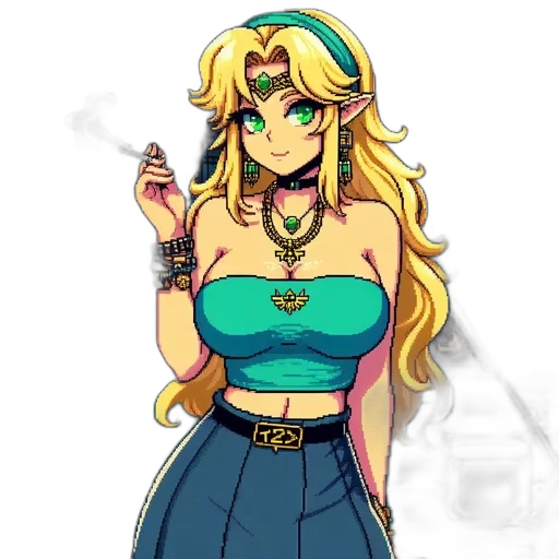 dress, jewelry, staff, pixel art transparent PNG cut-out