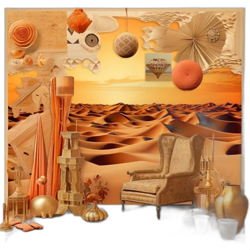 furniture, concept art, 3d render, fantasy art, photorealistic, outer space, beach, sunset transparent PNG cut-out