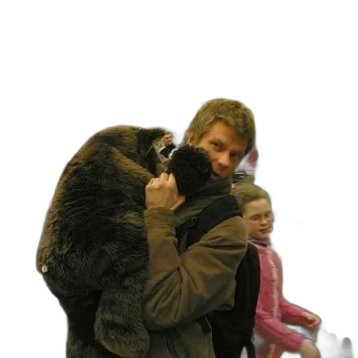 animal, jacket, creature, weapon, man, holds, large, stuffed transparent PNG cut-out