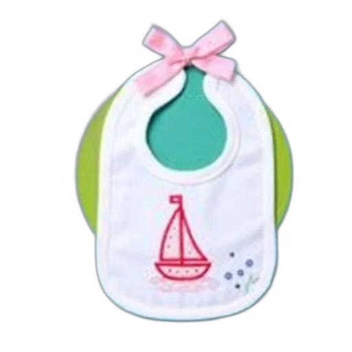 white, bib, pink, sailboat, embroidered, displayed, against, blue transparent PNG cut-out