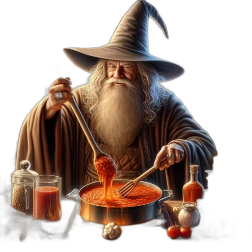 food, staff, hat, fantasy art, concept art, photorealistic, pixel art, fire transparent PNG cut-out