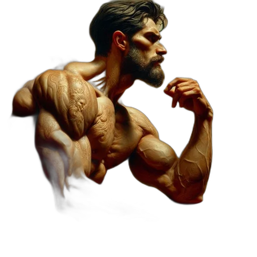 photorealistic, concept art, 3d render, pixel art, muscular, man, beard, gazes transparent PNG cut-out