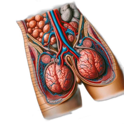 photorealistic, detailed, anatomical, illustration, human, pelvis, surrounded, objects transparent PNG cut-out