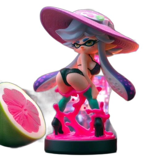hat, food, 3d render, concept art, vaporwave, figure, long, hair transparent PNG cut-out
