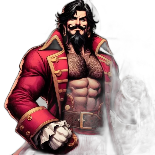 comic book art, fantasy art, concept art, pixel art, red, muscular, man, coat transparent PNG cut-out