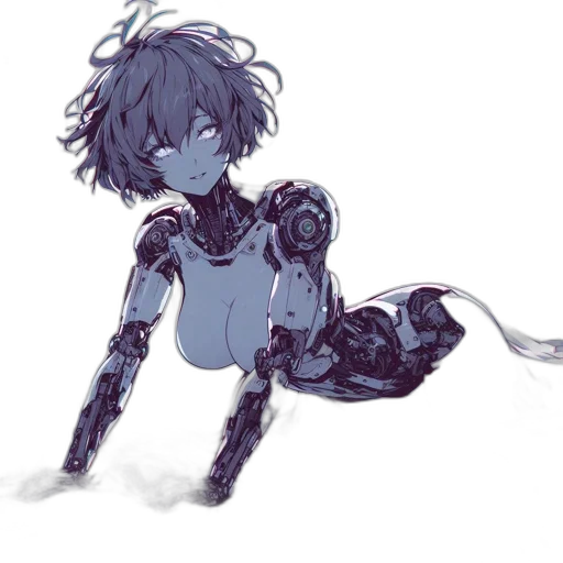 robot, creature, dress, weapon, cyberpunk, concept art, watercolor, anime transparent PNG cut-out