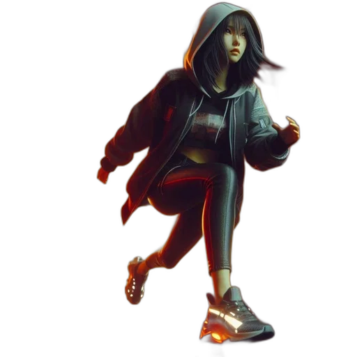 jacket, shoes, concept art, cyberpunk, fantasy art, comic book art, dark, cyberpunk-themed transparent PNG cut-out