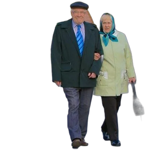umbrella, jacket, staff, hat, 3d render, photorealistic, elderly, couple transparent PNG cut-out