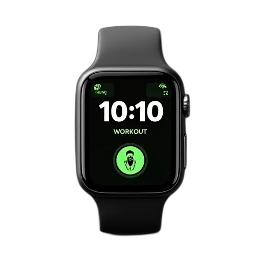 smartwatch, black, screen, displaying, time, word, workout, green transparent PNG cut-out
