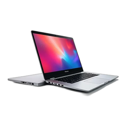 3d render, sleek, silver, laptop, vibrant, colorful, wallpaper, screen transparent PNG cut-out
