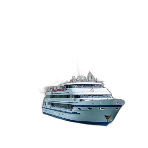 3d render, photorealistic, concept art, white, blue, river, cruise, ship transparent PNG cut-out