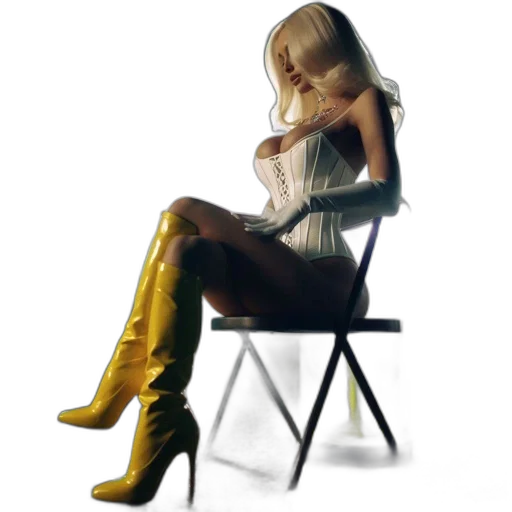 furniture, dress, shoes, hair, concept art, photorealistic, 3d render, pixel art transparent PNG cut-out
