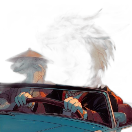 car, jacket, hair, hat, concept art, comic book art, watercolor, anime transparent PNG cut-out