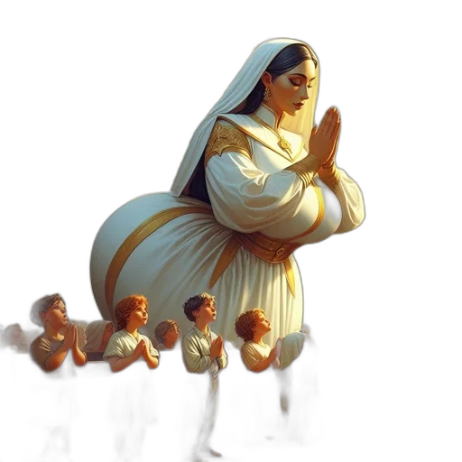 concept art, 3d render, pixel art, fantasy art, regal, woman, prayer, center transparent PNG cut-out