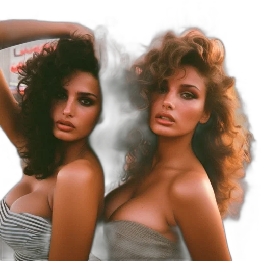 hair, photorealistic, vaporwave, two, women, one, dark, curls transparent PNG cut-out