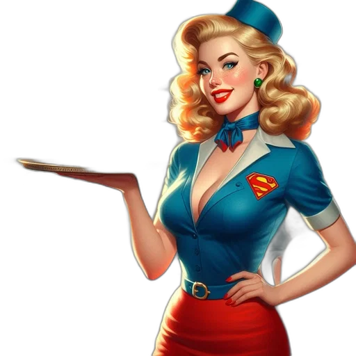 staff, comic book art, concept art, cartoon, fantasy art, stewardess, vintage-style, uniform transparent PNG cut-out