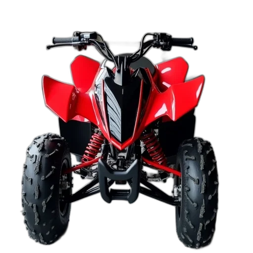 3d render, red, black, all-terrain, vehicle, atv, parked, inside transparent PNG cut-out