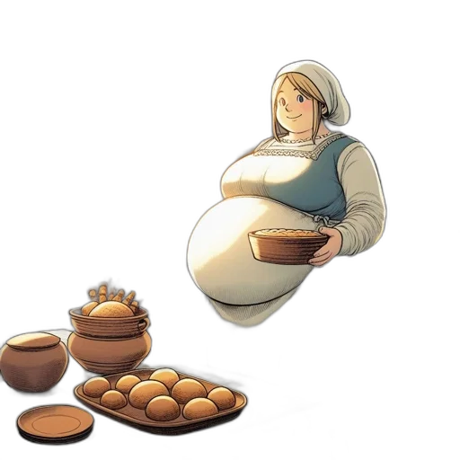food, concept art, 3d render, fantasy art, pixel art, earth tones, pregnant, woman transparent PNG cut-out