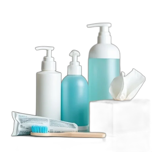blue, collection, toiletries, displayed, bathroom, counter, there, tube transparent PNG cut-out