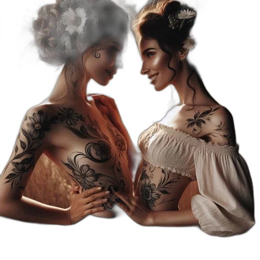 jewelry, fantasy art, concept art, photorealistic, comic book art, fire, two, women transparent PNG cut-out