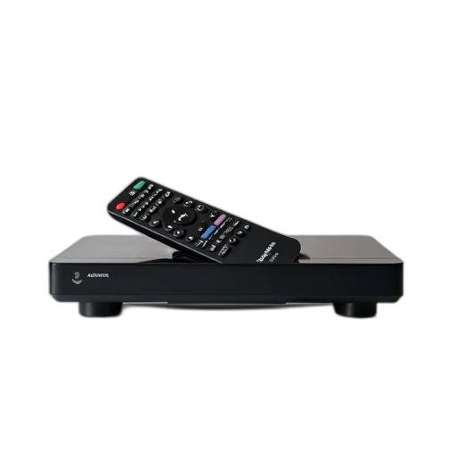 black, remote, control, dvd, player, placed, side, white transparent PNG cut-out